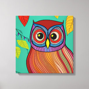 Quirky Colourful Folk Art Abstract Owl Canvas Print