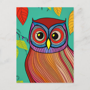 Quirky Colourful Folk Art Abstract Owl Postcard