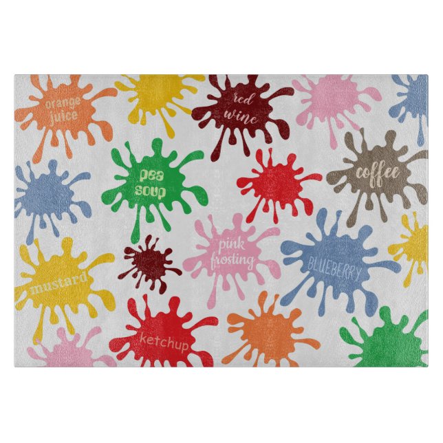 Quirky Colourful Food Stain Splatter Cutting Board (Front)