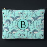 Quirky Cool Striped Blue Flamingo Pattern Monogram Accessory Pouch<br><div class="desc">Stylish and quirky turquoise flamingo pattern with stripey flamingos and subtly striped background.</div>