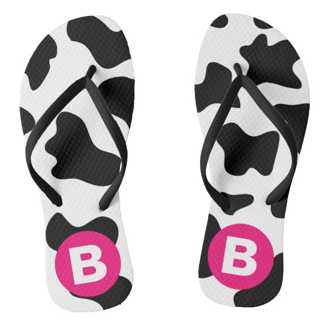 Quirky Cow Patch Pattern Pink Monogram Jandals (Footbed)
