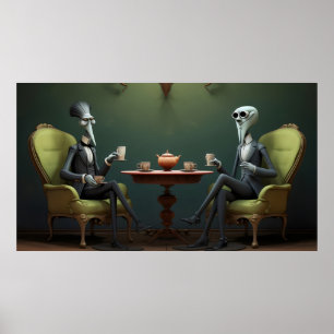 Quirky Creepy twisted tea drinking gentlemen Poster