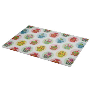 Quirky Cupcakes Glass Cutting Board 15"x11"