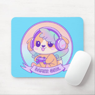 Quirky cute Kawaii Video Gamer Girl Dog Mouse Pad