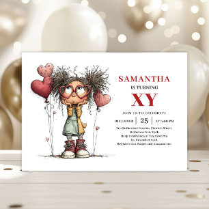 Quirky Cute Little Girl Colorful Birthday Invite