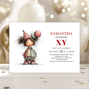 Quirky Cute Little Girl Whimsy Birthday Invitation