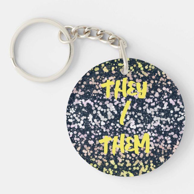 Quirky Cute Retro Boho Flora Pangender Pride Flag Key Ring (Front)