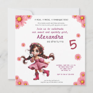 Quirky dandelion girl birthday invitation
