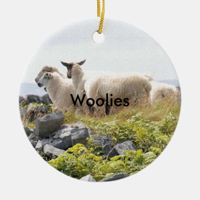Quirky Designs - Sheep in a field Ceramic Tree Decoration (Front)