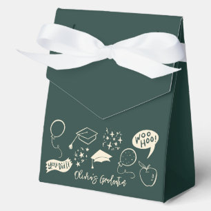 Quirky Doodle Graduation Party Green Favour Box
