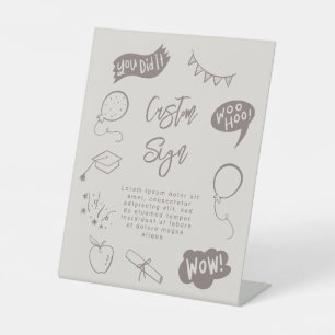 Quirky Doodle Graduation Party Sandy Beige Custom  Pedestal Sign