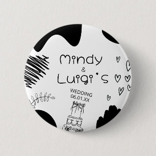 Quirky Doodle Shapes Script Wedding 6 Cm Round Badge