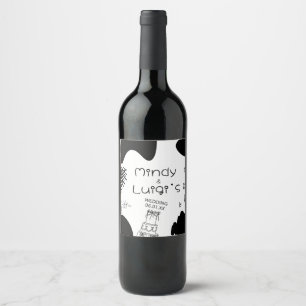 Quirky Doodle Shapes Script Wedding Wine Label