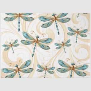 Quirky Dragonfly Pattern in Aqua and Gold Tissue Paper