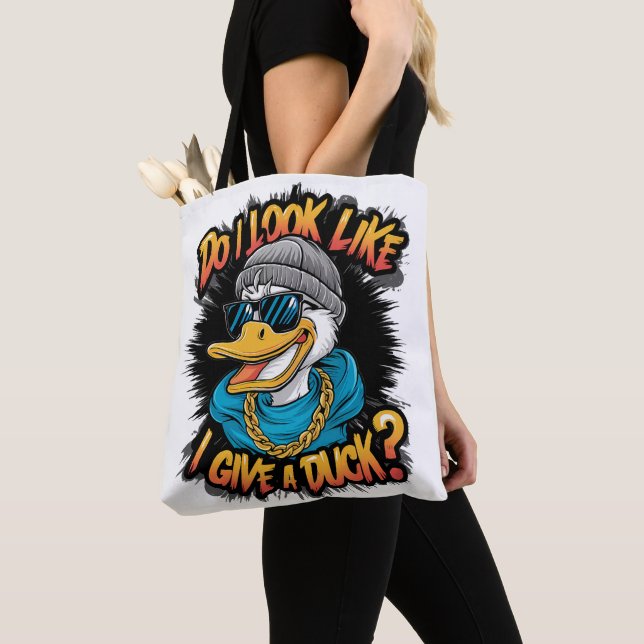 Quirky Duck: Do I Look Like I Give A Duck Tote Bag (Close Up)