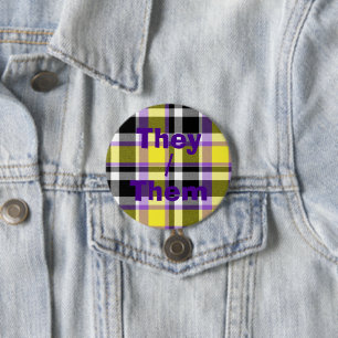 Quirky Eclectic Boho Nonbinary Plaid Pride Flag 7.5 Cm Round Badge