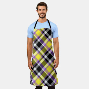 Quirky Eclectic Boho Nonbinary Plaid Pride Flag Apron