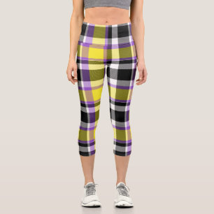 Quirky Eclectic Boho Nonbinary Plaid Pride Flag Capri Leggings