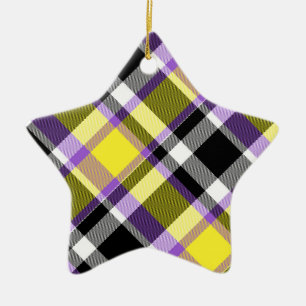 Quirky Eclectic Boho Nonbinary Plaid Pride Flag Ceramic Tree Decoration