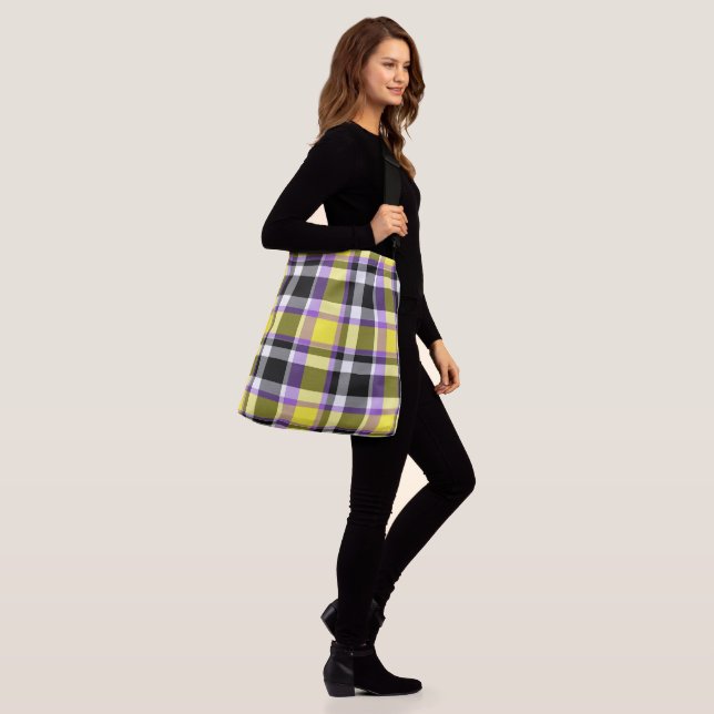 Quirky Eclectic Boho Nonbinary Plaid Pride Flag Crossbody Bag (On Model)