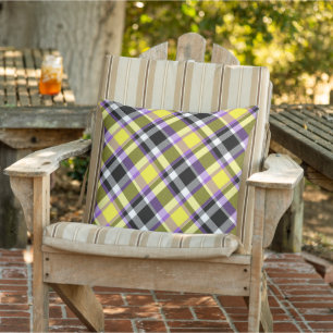 Quirky Eclectic Boho Nonbinary Plaid Pride Flag Cushion