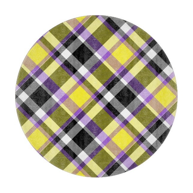 Quirky Eclectic Boho Nonbinary Plaid Pride Flag Cutting Board (Front)