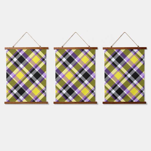 Quirky Eclectic Boho Nonbinary Plaid Pride Flag Hanging Tapestry (Triple)