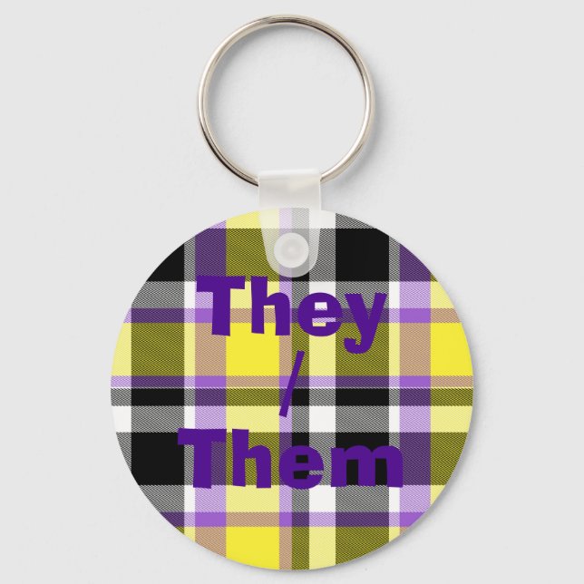 Quirky Eclectic Boho Nonbinary Plaid Pride Flag Key Ring (Front)