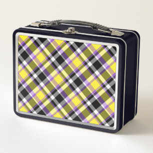 Quirky Eclectic Boho Nonbinary Plaid Pride Flag Metal Lunch Box