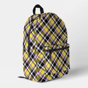 Quirky Eclectic Boho Nonbinary Plaid Pride Flag Printed Backpack