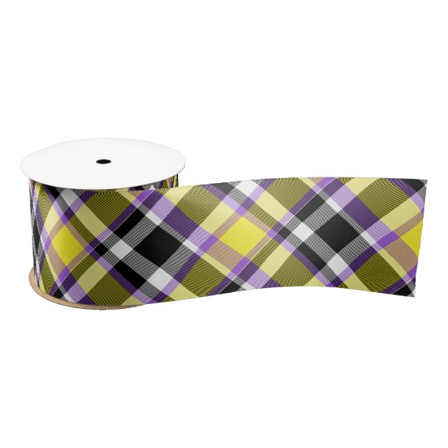 Quirky Eclectic Boho Nonbinary Plaid Pride Flag Satin Ribbon (Spool)