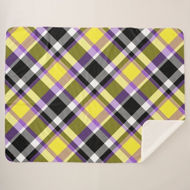 Quirky Eclectic Boho Nonbinary Plaid Pride Flag Sherpa Blanket (Front (Horizontal))