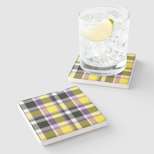 Quirky Eclectic Boho Nonbinary Plaid Pride Flag Stone Coaster