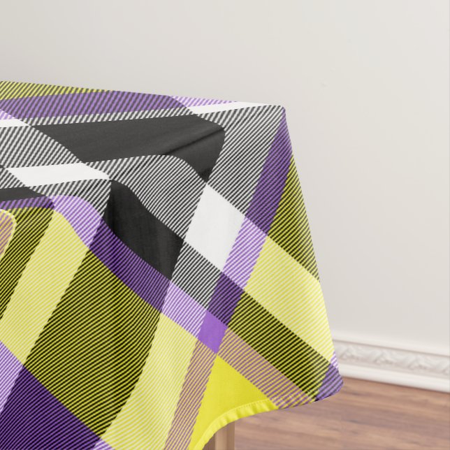 Quirky Eclectic Boho Nonbinary Plaid Pride Flag Tablecloth (In Situ)