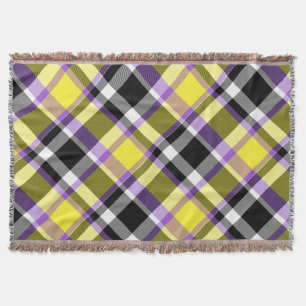 Quirky Eclectic Boho Nonbinary Plaid Pride Flag Throw Blanket