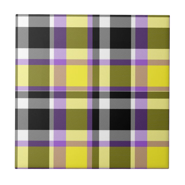 Quirky Eclectic Boho Nonbinary Plaid Pride Flag Tile (Front)