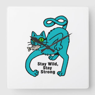 Quirky Expressive Cat Square Wall Clock