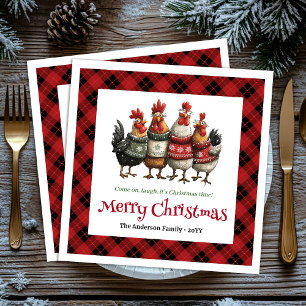 Quirky festive chickens editable personalized name napkin