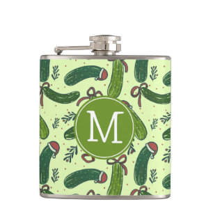 Quirky Festive Christmas Pickles Pattern Hip Flask