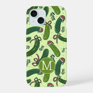 Quirky Festive Christmas Pickles Pattern iPhone 15 Case