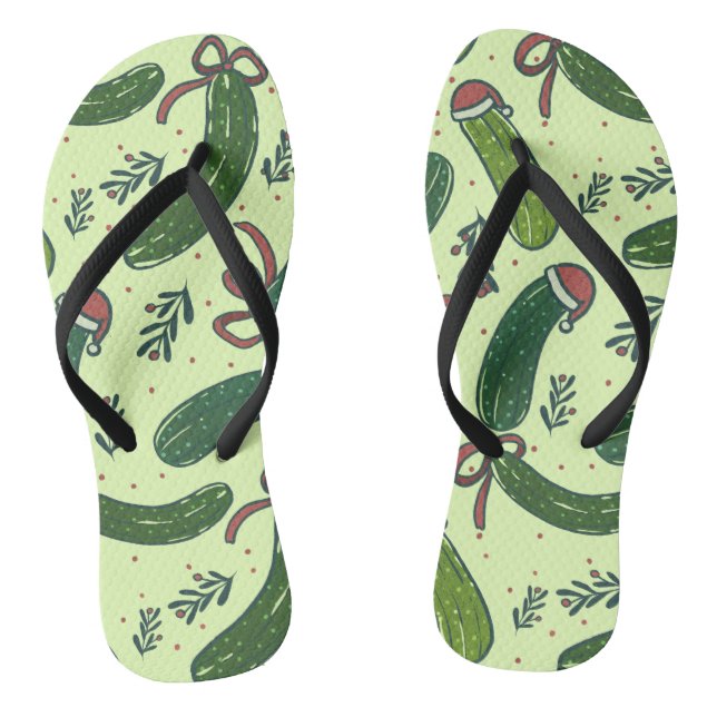 Quirky Festive Christmas Pickles Pattern Jandals (Footbed)