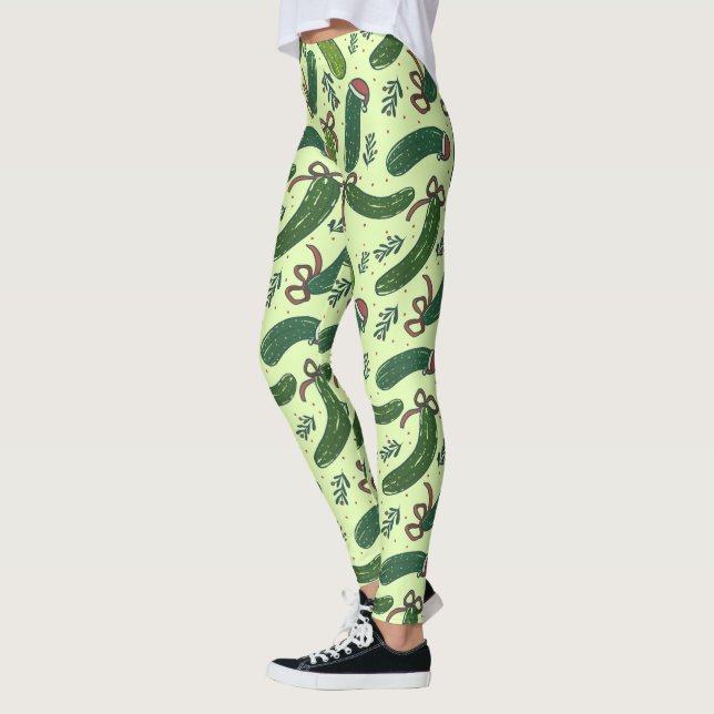 Quirky Festive Christmas Pickles Pattern Leggings (Left)