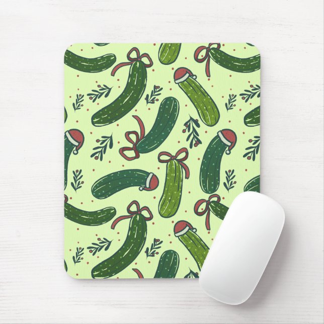 Quirky Festive Christmas Pickles Pattern Mouse Pad (With Mouse)