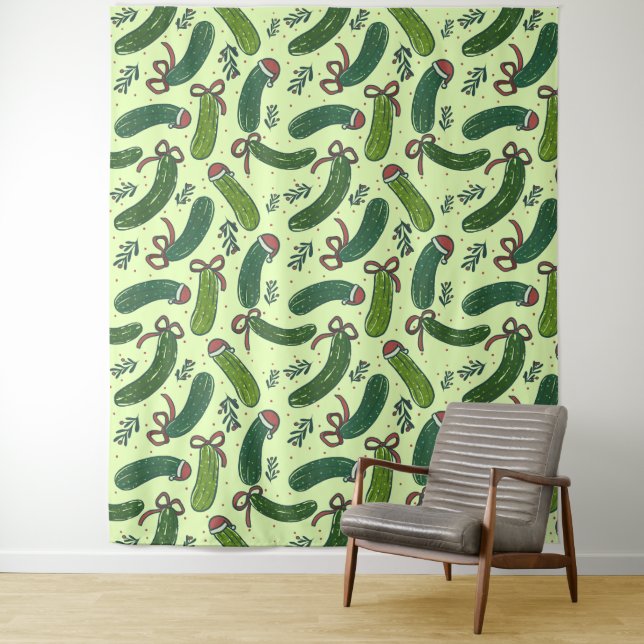 Quirky Festive Christmas Pickles Pattern Tapestry (In Situ)