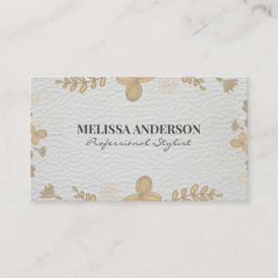 Quirky Floral Pattern White Leather Business Card
