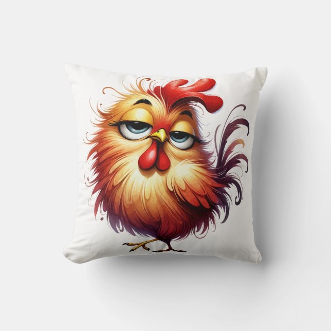 Quirky Fluffy Chicken Pillow – Whimsical Decor (Front)