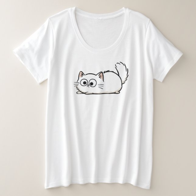 Quirky Fluffy Tail Cat Plus Size T-Shirt (Design Front)
