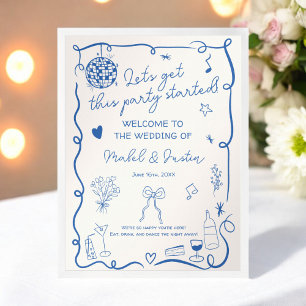 Quirky French Illustrated fun Wedding Welcome Poster
