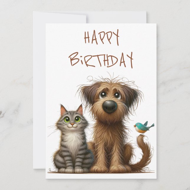 Quirky Friendship of Dog and Cat Holiday Card (Front)
