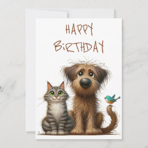 Quirky Friendship of Dog and Cat Holiday Card